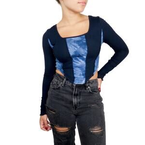 SHEIN Blue Long Sleeve Crop Top Tie Dye Top XS